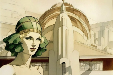 Art Deco drawing with bit of watercolor.の素材