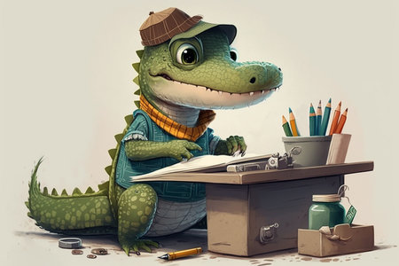 Cute crocodile alligator cartoon illustration.の素材