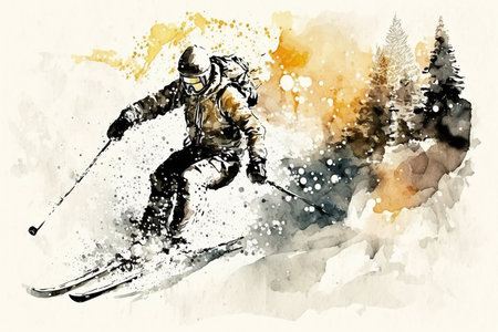 Skiing in mountain winter resort.の素材