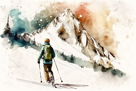 Skiing in mountain winter resort.の素材