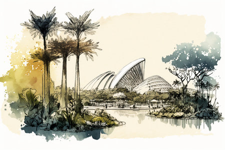 Landscape gardens by bay in Singapore city.の素材