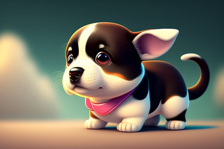 Cute and adorable cartoon dog baby, fantasy, dreamlike.の素材