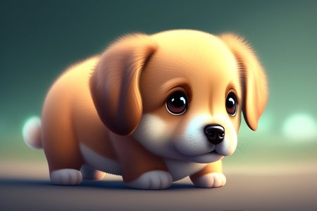 Cute and adorable cartoon dog baby, fantasy, dreamlike.の素材