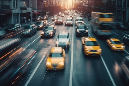 High-speed car traffic on the roads of New York.の素材