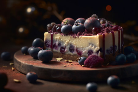 White chocolate blueberry cheesecake piece.の素材