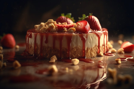 White chocolate strawberry cheesecake piece.の素材
