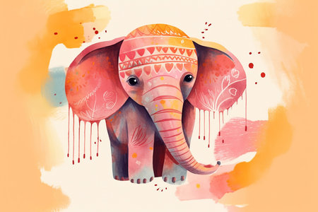 Cute elephant, cute boho minimalistic illustrations, children illustrations.の素材