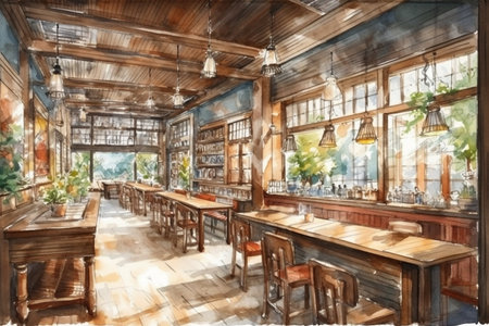 Restaurant interior and exterior business house.の素材