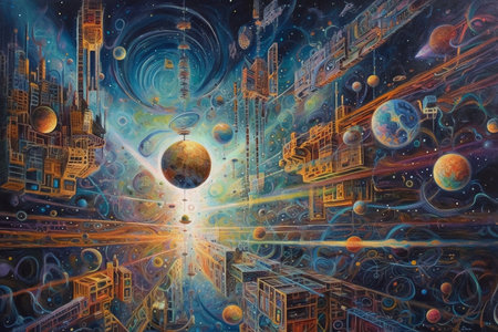 Future with several levels of illusions and cosmos and galactic style.の素材