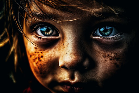 High contrast face of child.の素材