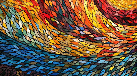 Multi-colored moire patterned stained glass mosaic.の素材