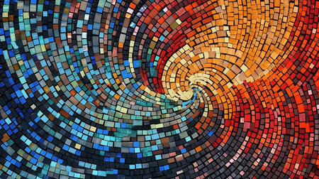 Multi-colored moire patterned stained glass mosaic.の素材