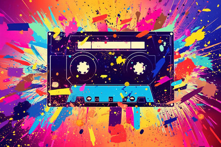 Retro 1980's splash art; casette tapes.の素材
