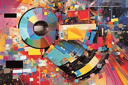 Fantasy; collage; boardgames, video games, abstract graphic, hand painted,retro 1980's splash art; casette tapes.の素材
