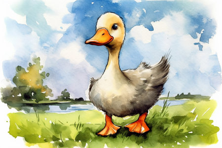 Happy cute goose dark horse comic style.の素材