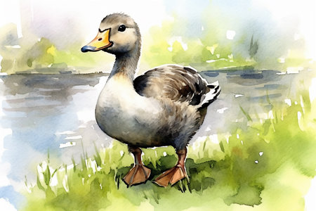 Happy cute goose dark horse comic style.の素材