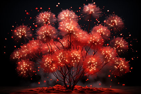 New Years day firework black background.の素材
