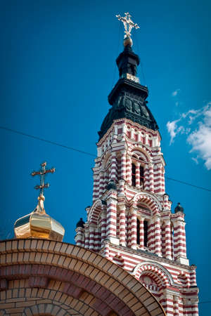 Red Striped Orthodox church of the city Kharkov, Ukraineの写真素材