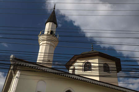 A huge number of wires, which is completely enmeshed in a city in the center of Simferopol in the Crimeaの写真素材