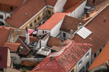 View of the old red roofs in Slovakia in Trencin in the north-west of the country. Roof form a...