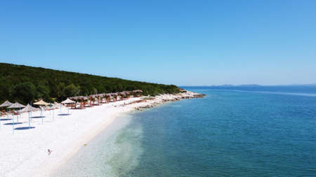 View of the Ionian Sea from the veranda of a cafe in Albania.の写真素材