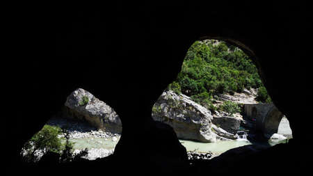 View from the cave to the nature of the canyon in Albania.
