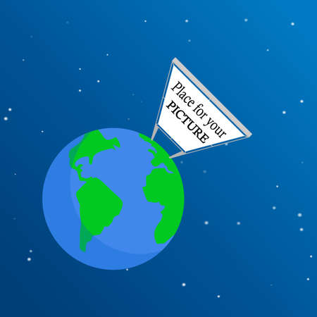 View from space to the planet earth. Large ad banner with space for text visible from orbitのイラスト素材