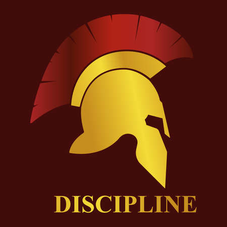 Ancient Roman golden helmet of a centurion with a red crest on top with the phrase Discipline on the bottomのイラスト素材