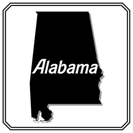 American state of Alabama. Minimalistic black map with state nameのイラスト素材