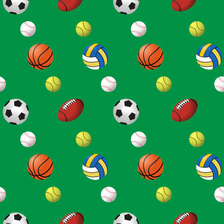 Sports Ball Pattern Basketball, Soccer Ball, Volleyball, American Football, Tennis Ball, Baseballのイラスト素材