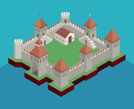 Isometric image of a medieval fortress. 3D isometric drawingのイラスト素材