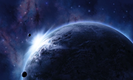 space background with planet in front eclipsed the star 