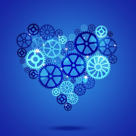 abstract technology business heart shape gears blue backgroundの写真素材