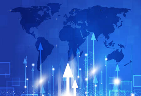 abstract world business concept technology blue backgroundの写真素材