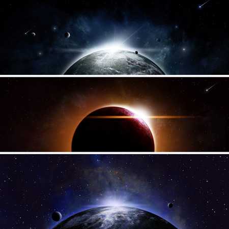 Imaginary space and astromony banners with sun eclipseの写真素材