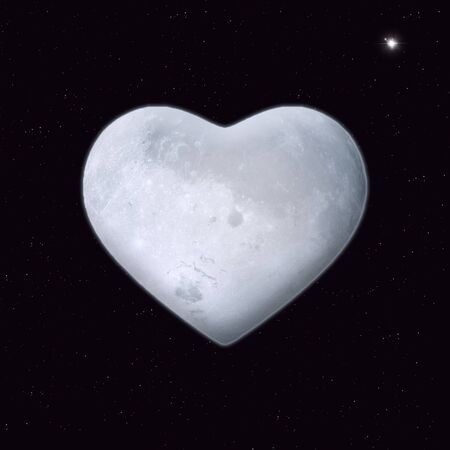 concept holiday backgroud of heart shape moon in spaceの写真素材