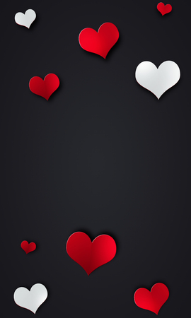 valentine holiday red and white hearts banner on dark backgroundの写真素材