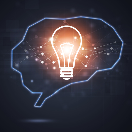 human brain shape with lamp inside concept business backgroundの写真素材