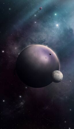 3d illustration. imaginary deep space background with planets nebula and star field