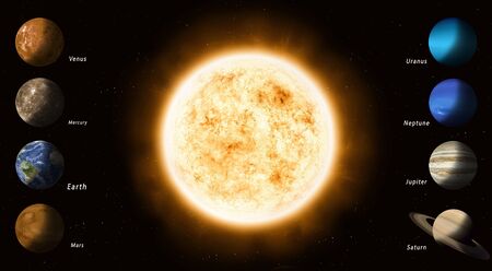 3d illustration. solar system planets with a sun 