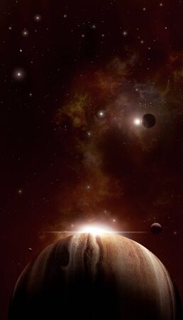 3d illustration. imaginary giant planet in a deep dark space