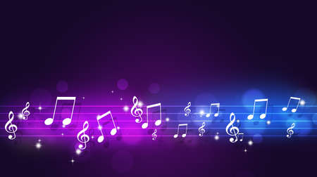multicolor music notes poster neon retro color background. designs for music flyers and postersの写真素材