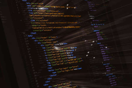 javascript programming web developing for website. front-end web developing. mix media backgroundの写真素材