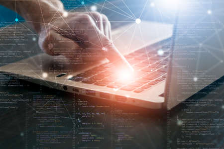 computer security digital coding. red lock password concept mix media background