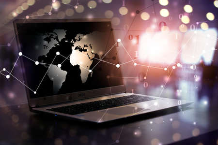 networking digital communications web concept blue technology background