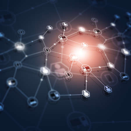 networking digital communications web concept blue technology backgroundの写真素材