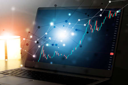 business technology finance stock exchange market chart. world map top background