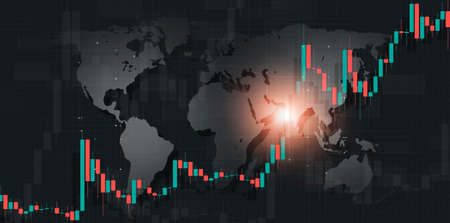 business technology finance stock exchange market chart. world map top backgroundの写真素材