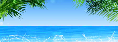 beautiful chill dreamy blue water in tropical ocean seascape. warm sunny horizon bannerの写真素材