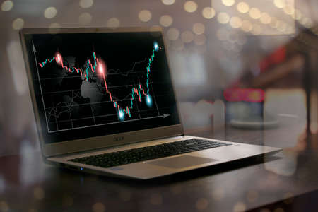 business stock bull market finance grow candles chart banner. mixed media background